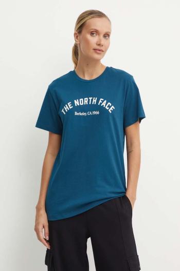 Bavlněné tričko The North Face Tee Varsity Graphic tyrkysová barva, NF0A89CQ1NO1