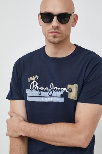 Bavlněné tričko Pepe Jeans Rafa tmavomodrá barva, s potiskem