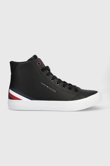 Kožené kecky Tommy Hilfiger TH HI VULC CORE LTH pánské, černá barva, FM0FM04816