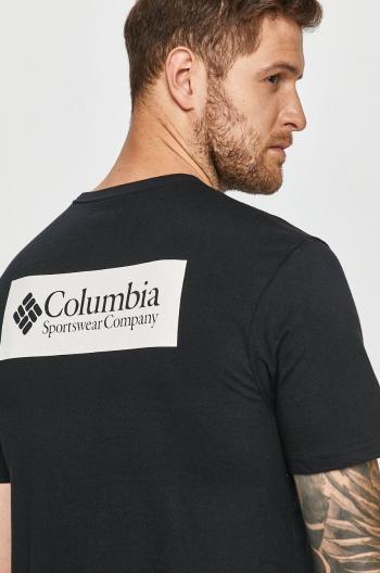 Bavlněné tričko Columbia černá barva, s potiskem