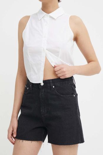 Džínové šortky Calvin Klein Jeans dámské, černá barva, hladké, high waist, J20J222812