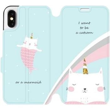 Flipové pouzdro na mobil Apple iPhone X - MH11S Kočička - I want to be a catcorn or a marmaid (5903226755967)