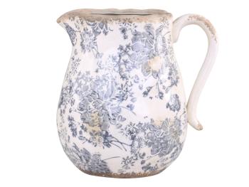 Keramický dekorační džbán se šedými květy Melun -  20*16*20cm 65609-06