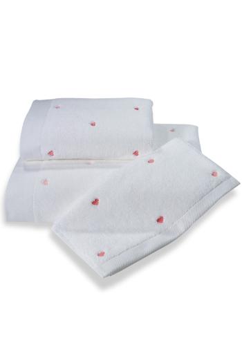 Malý ručník MICRO LOVE 30x50 cm Bílá / růžové srdíčka