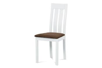 Autronic BC-2602 WT Jídelní židle, masiv buk, barva bílá, látkový hnědý potah