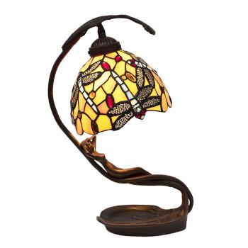Žlutá stolní lampa Tiffany Jess s vážkou- 28*20*40 cm E14/max 1*25W 5LL-6096