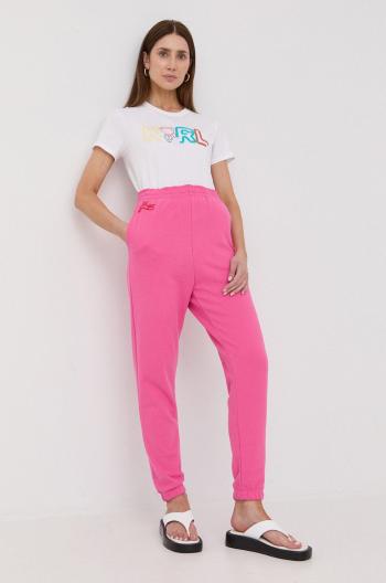 Kalhoty Hugo dámské, růžová barva, hladké