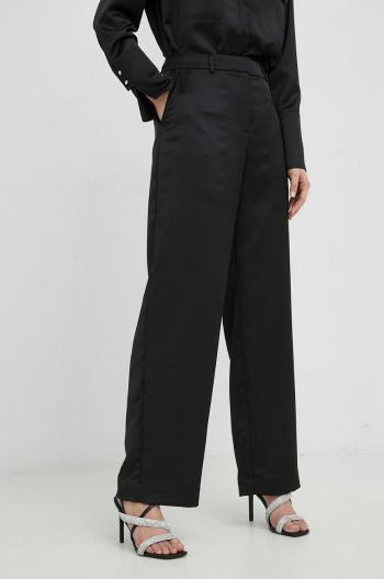 Kalhoty BOSS dámské, černá barva, široké, high waist