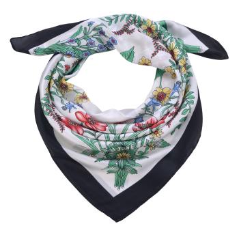 Bílý šátek s květinami - 70*70 cm JZSC0559