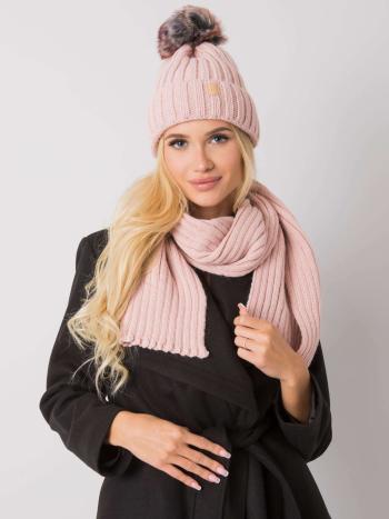 PUDROVÝ PLETENÝ KOMPLET ČEPICE A ŠÁLY JK-KMPL-7-1.40X-POWDER PINK Velikost: ONE SIZE