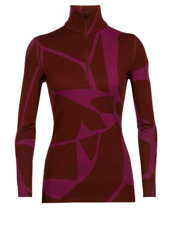 dámské triko dlouhý rukáv, 1/2 zip ICEBREAKER Wmns 250 Vertex LS Half Zip Fractured Landscapes, Espresso/Cherry/J velikost: L