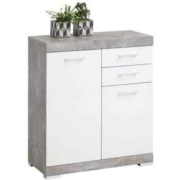FMD Prádelník se 2 dveřmi a 2 zásuvkami 80x34,9x89,9cm betonová a bílá