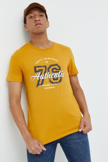 Bavlněné tričko Produkt by Jack & Jones žlutá barva, s potiskem