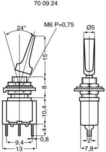 Miniaturní páčkový přepínač Miyama MS 500 A-MF, 250 V/AC, 3 A, 1x zap/zap, 1 ks