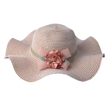 Růžový klobouk s květinou na boku - Ø 41 cm JZHA0054P