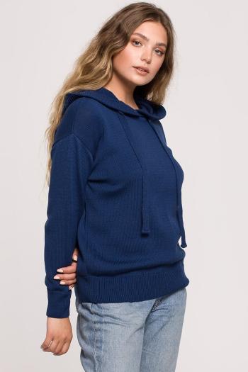 Tmavě modrý pulovr s kapucí BK073