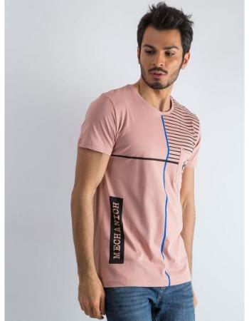 Pánské špinavě růžové pruhované tričko se sloganem