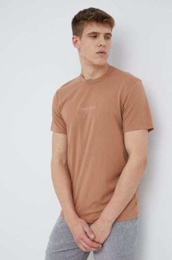 Pyžamové tričko Calvin Klein Underwear hnědá barva, s aplikací