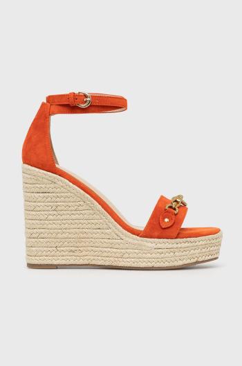 Semišové sandály Guess Wendy dámské, oranžová barva, na klínku