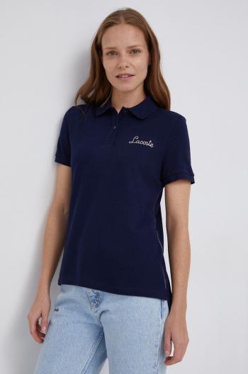 Bavlněné tričko Lacoste tmavomodrá barva, s límečkem