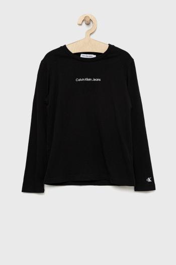 Dětská bavlněná košile s dlouhým rukávem Calvin Klein Jeans černá barva