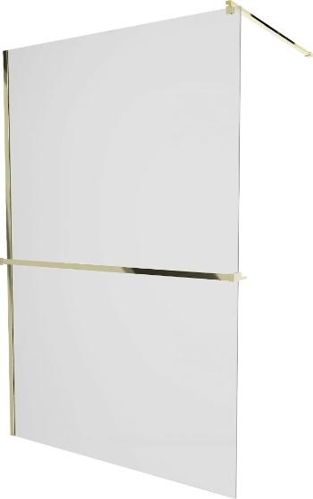 MEXEN/S KIOTO Sprchová zástěna WALK-IN s poličkou a držákem ručníků 110 x 200 cm, matné sklo 8 mm, zlatá 800-110-121-50-30