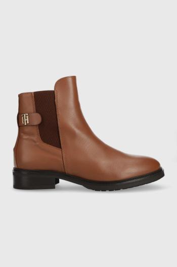 Kožené kotníkové boty Tommy Hilfiger Th Leather Flat Boot dámské, hnědá barva, na plochém podpatku