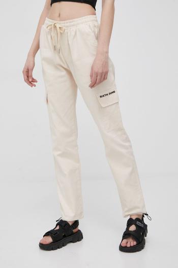 Kalhoty Sixth June dámské, béžová barva, kapsáče, high waist
