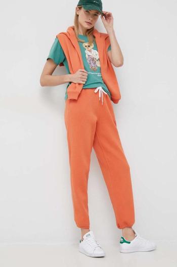 Tepláky Polo Ralph Lauren dámské, oranžová barva, hladké