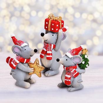 Figurky vánoční myšky, sada 3 ks