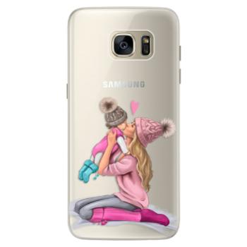 Silikonové pouzdro iSaprio - Kissing Mom - Blond and Girl - Samsung Galaxy S7 Edge