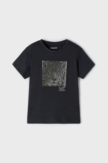 Dětské bavlněné tričko Mayoral černá barva, s potiskem