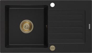 MEXEN/S Pablo granitový dřez 1-miska s odkapávačem 752 x 436 mm, černý, zlatý sifon 6510751010-77-G
