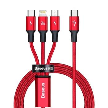 Baseus Rapid Series nabíjecí / datový kabel 3v1 Type-C/ (Micro USB + Lightning  PD 20W + USB-C) 1.5m červená