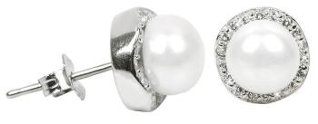 JwL Luxury Pearls Stříbrné náušnice s pravou perlou a krystaly JL0290