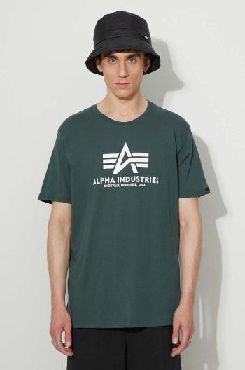 Bavlněné tričko Alpha Industries Basic T-Shirt zelená barva, s potiskem, 100501.610