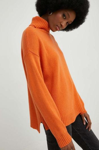 Vlněný svetr Answear Lab dámský, oranžová barva, lehký, s golfem