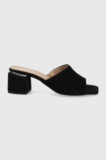 Semišové pantofle Wojas dámské, černá barva, na podpatku