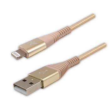 Logo USB kabel (2.0), USB A samec - Apple Lightning samec, 2m, MFi certifikace, 5V/2,4A, zlatý, box, nylonové opletení, hliníkový