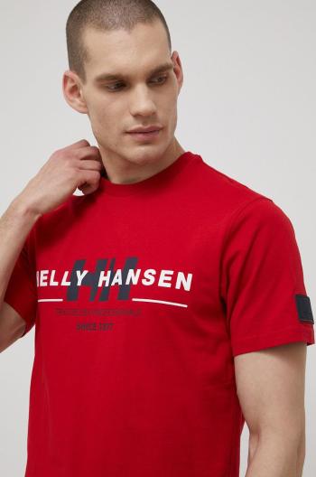Bavlněné tričko Helly Hansen červená barva, s potiskem