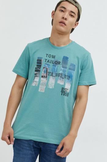Bavlněné tričko Tom Tailor zelená barva, s potiskem