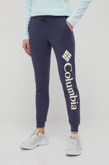 Kalhoty Columbia dámské, tmavomodrá barva, s potiskem