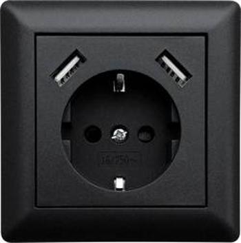 Zásuvka do zdi LEDmaxx USB1002 s USB, dětská ochrana, černá, 1násobné