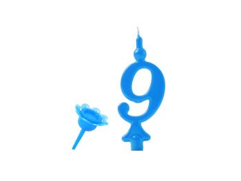 Narozeninová svíčka se zapichovacím stojánkem - Číslice modrá 9 - Modecor