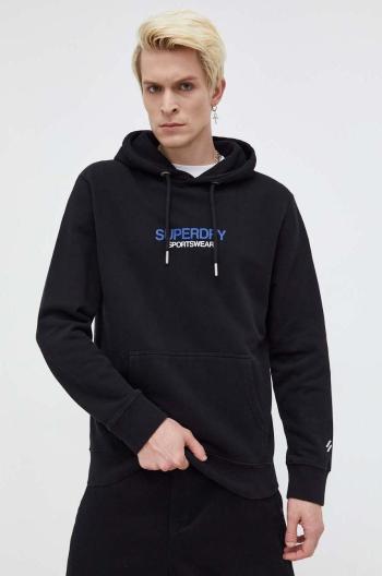 Mikina Superdry pánská, černá barva, s kapucí, s potiskem