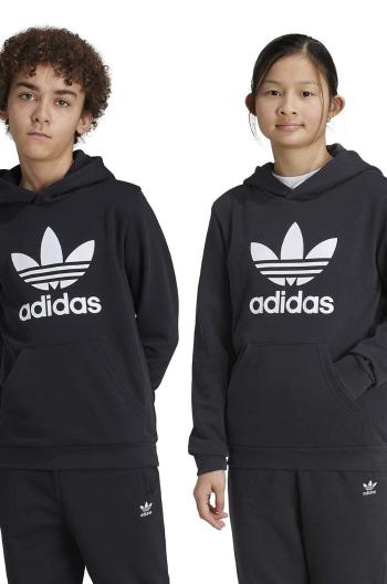 Dětská mikina adidas Originals TREFOIL HOODIE černá barva, s kapucí, s potiskem, IY7446