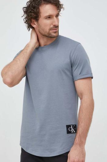 Bavlněné tričko Calvin Klein Jeans vínová barva, s aplikací