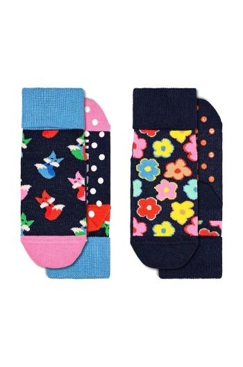 Dětské ponožky Happy Socks Antislip Fox & Flower 2-pack tmavomodrá barva