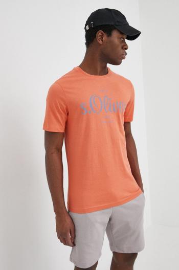 Bavlněné tričko s.Oliver oranžová barva, s potiskem