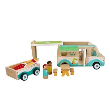 Adam Toys Dřevěnný autokaravan s přívěsem a příslušenstvím (6955273501546)